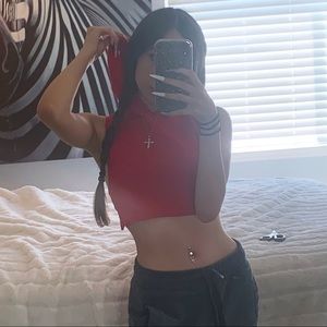 Red Muscle Hooded Crop Top